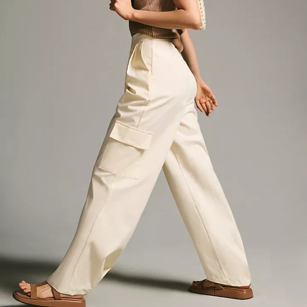 Anthropologie Du Paradis Cargo Cotton Chino Trousers Size 16 NWT Neutral Basic